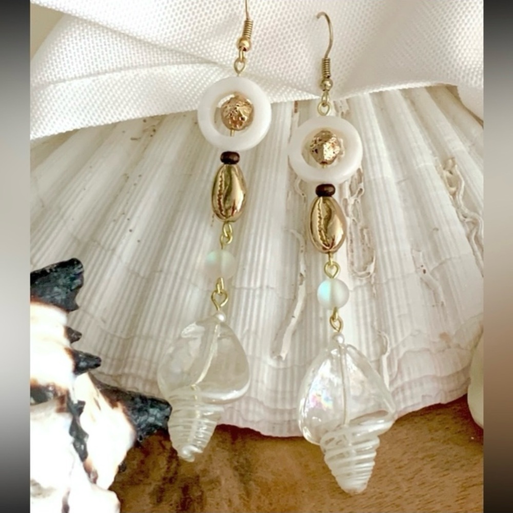 Opulent Coastal Glass Shell Earrings